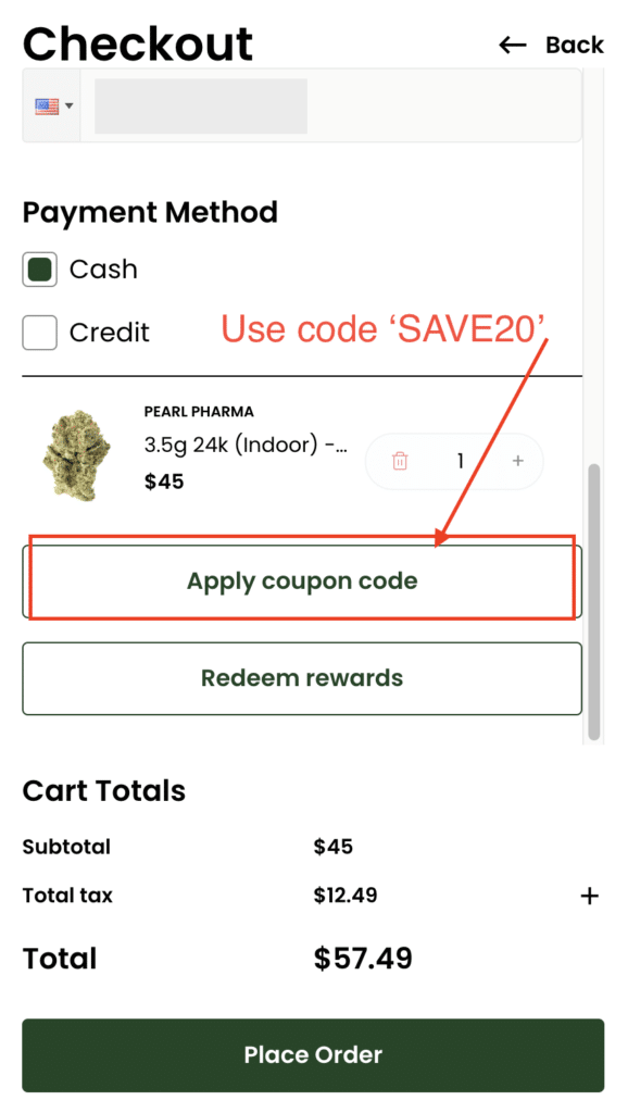 save 20 cannabis deal instruction card
